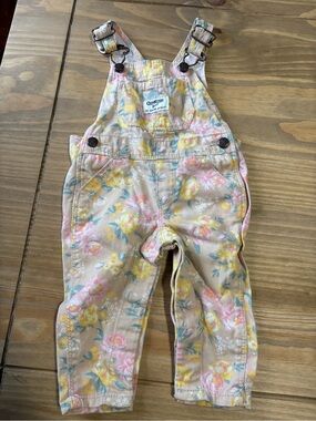 OshKosh B'gosh Pastel Floral Pink & Yellow Overalls